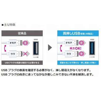 ヤザワコーポレーション 雷ガード付両挿しUSBタップ 2個口 2m H1K4022UWH 1個（ご注文単位1個）【直送品】