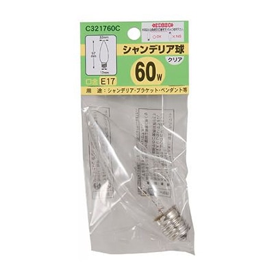 ヤザワコーポレーション 白熱電球 シャンデリア球 C32 E17 60W クリア C321760C 1個(ご注文単位1個)【直送品】