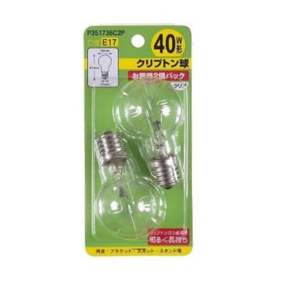 ヤザワコーポレーション 白熱電球 省エネクリプトンランプ P35 E17 40W形 クリア 2個入 P351736C2P 1箱(ご注文単位1箱)【直送品】