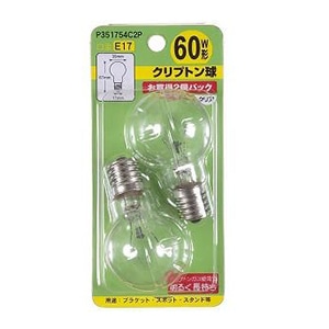ヤザワコーポレーション 白熱電球 省エネクリプトンランプ P35 E17 60W形 2個入 クリア P351754C2P 1パック（ご注文単位1パック）【直送品】