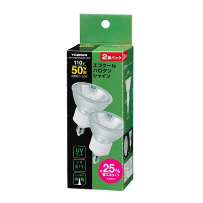 ヤザワコーポレーション 白熱電球 エコクールハロゲンシャイン 50W形 E11 中角 2個入 JDR110V 30WUVMKH3E112PYZ 1パック(ご注文単位1パック)【直送品】