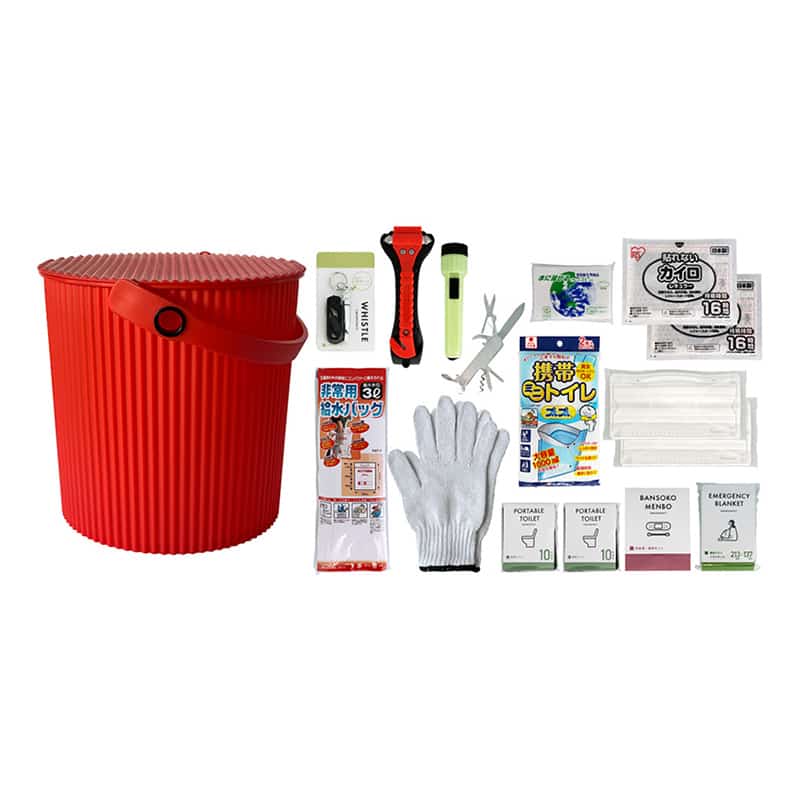 八幡化成 車載用座れる防災バケツセット 17点セット レッド 248484 1個（ご注文単位1個）【直送品】