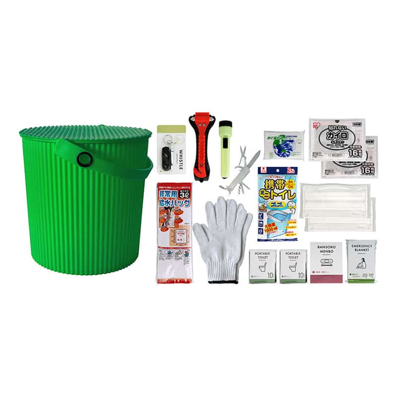 八幡化成 車載用座れる防災バケツセット 17点セット グリーン 248507 1個（ご注文単位1個）【直送品】