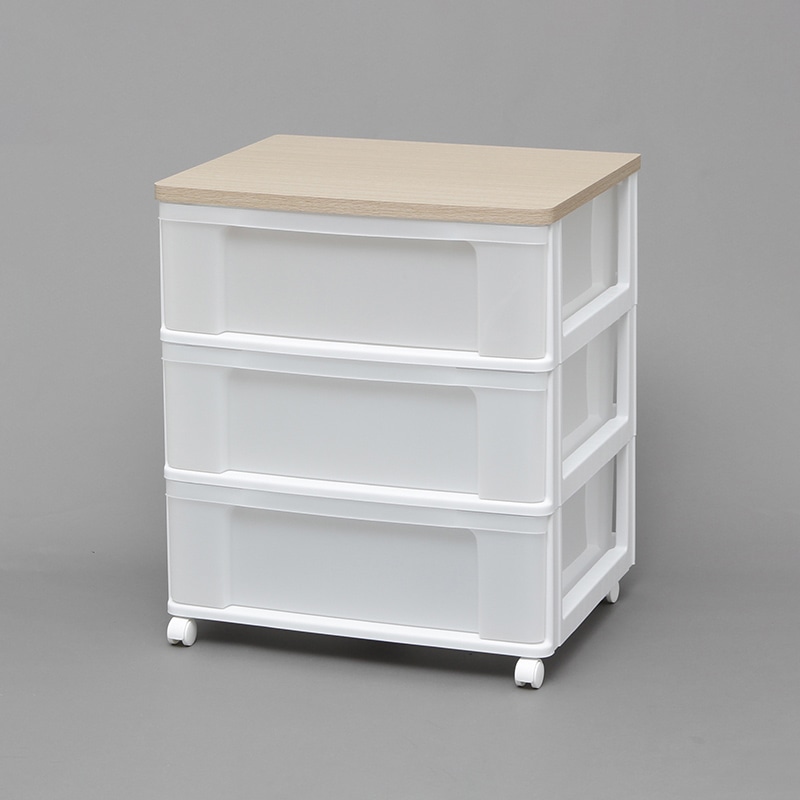 アイリスオーヤマ ウッドトップチェスト 3段 ホワイト/フレンチオーク W653P 1台(ご注文単位1台)【直送品】