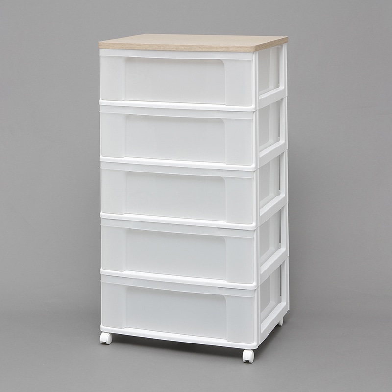 アイリスオーヤマ ウッドトップチェスト 5段 ホワイト/フレンチオーク W655P 1台(ご注文単位1台)【直送品】