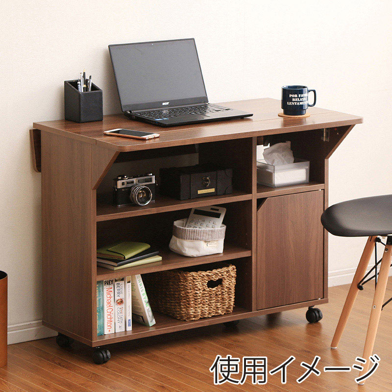 アイリスオーヤマ 扉付きキッチンワゴン ウォールナット TKW-90 1台（ご注文単位1台）【直送品】