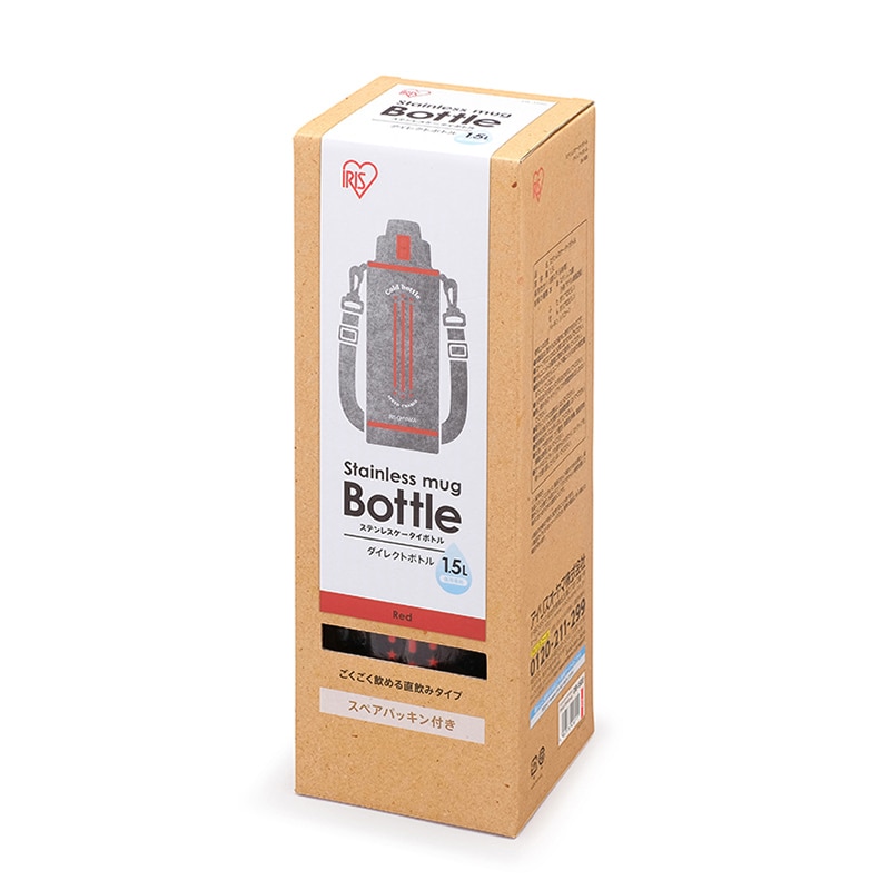 アイリスオーヤマ ステンレスケータイボトル ダイレクトボトル 1.5L レッド DB-1500 1個(ご注文単位1個)【直送品】