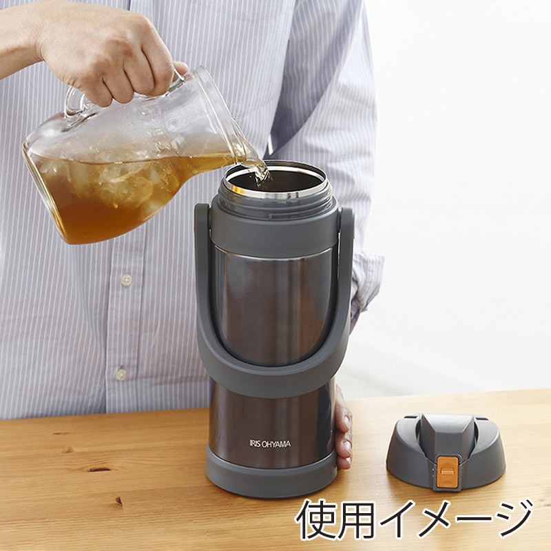 アイリスオーヤマ ステンレスケータイボトル スポーツジャグ 2L グレー SJ-2000 1個(ご注文単位1個)【直送品】