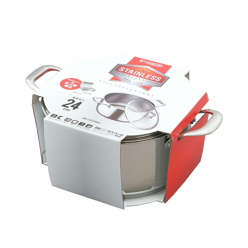 アイリスオーヤマ ステンレスシリーズ　両手なべ　IH／ガス火対応 24cm　ガラスふた付 SP-P24 1個（ご注文単位1個）【直送品】