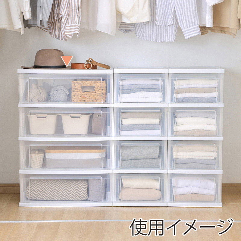 アイリスオーヤマ ワイドチェスト 4段 ホワイト/クリア NSW-544 1台(ご注文単位1台)【直送品】