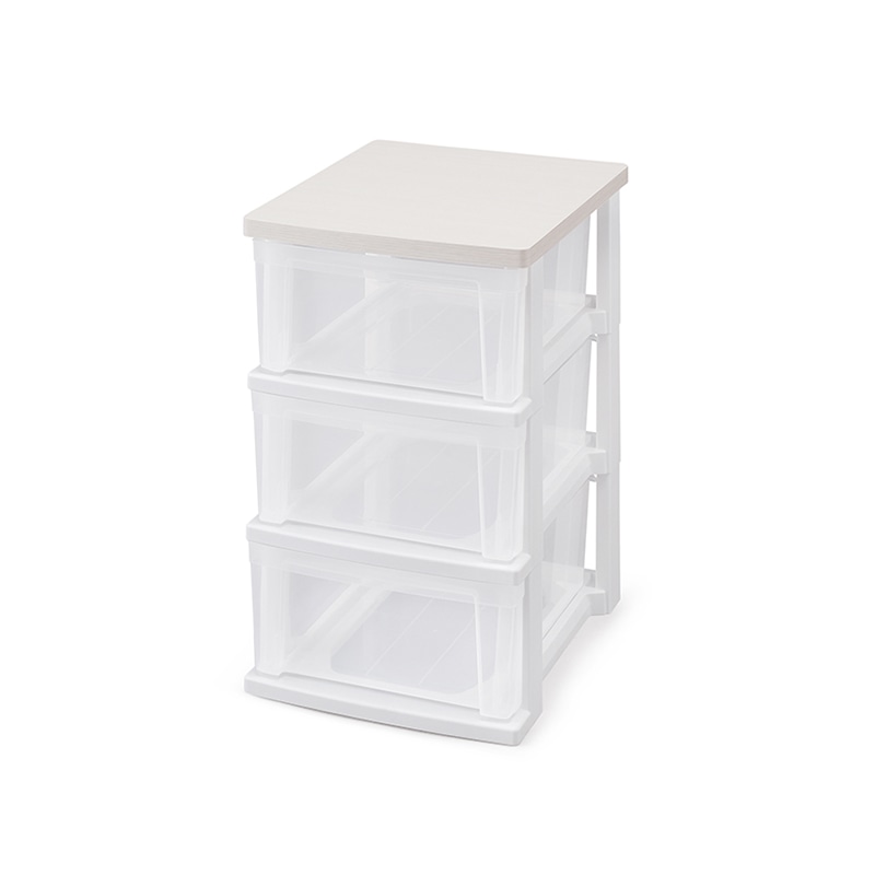 アイリスオーヤマ ウッドトップチェスト スリム 3段 ホワイト/クリア NSS-323WT 1台(ご注文単位1台)【直送品】