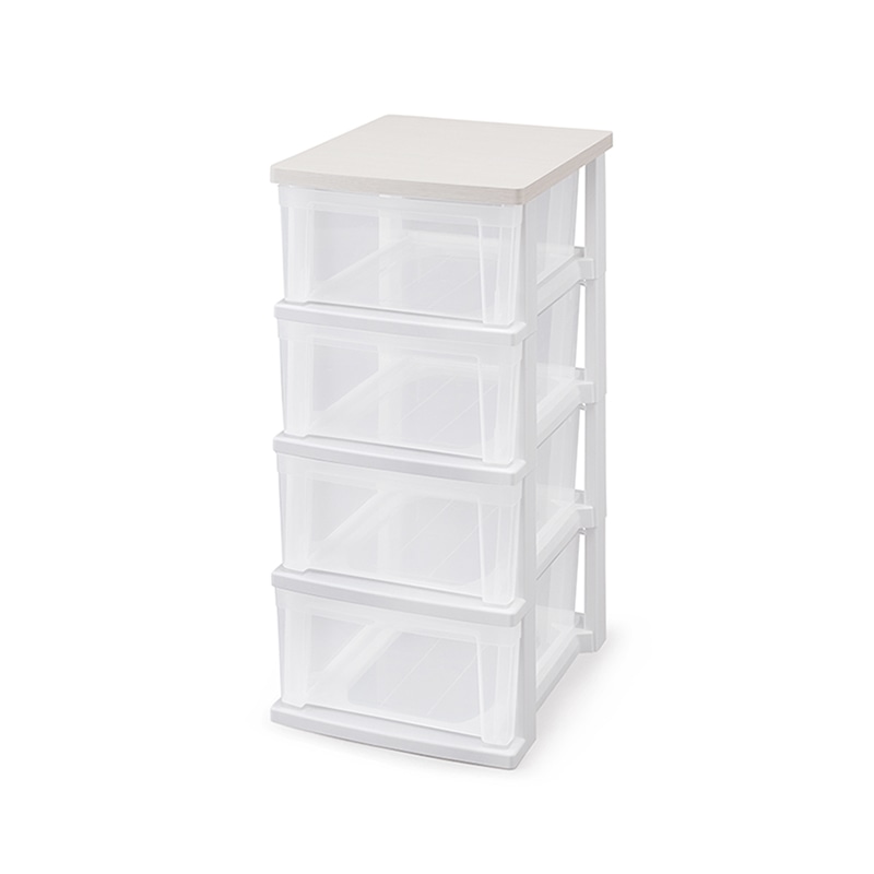 アイリスオーヤマ ウッドトップチェスト スリム 4段 ホワイト/クリア NSS-324WT 1台(ご注文単位1台)【直送品】