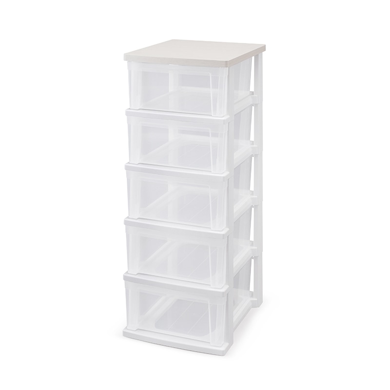 アイリスオーヤマ ウッドトップチェスト スリム 5段 ホワイト/クリア NSS-325WT 1台(ご注文単位1台)【直送品】