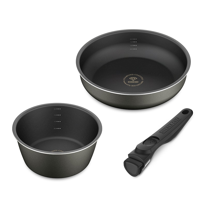 アイリスオーヤマ ダイヤモンドコートパン　ディープラス　3点セット ガス火用　ロイヤルグレー DCG-S3S 1個（ご注文単位1個）【直送品】