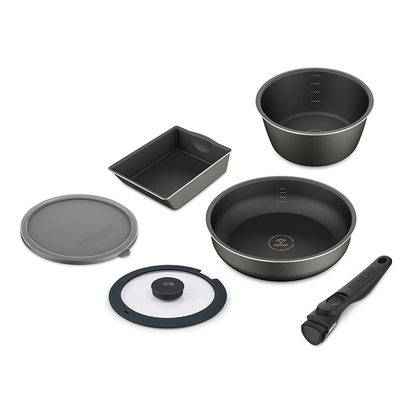 >アイリスオーヤマ ダイヤモンドコートパン ディープラス 6点セット ガス火用 ロイヤルグレー DCG-S6S 1個(ご注文単位1個)【直送品】