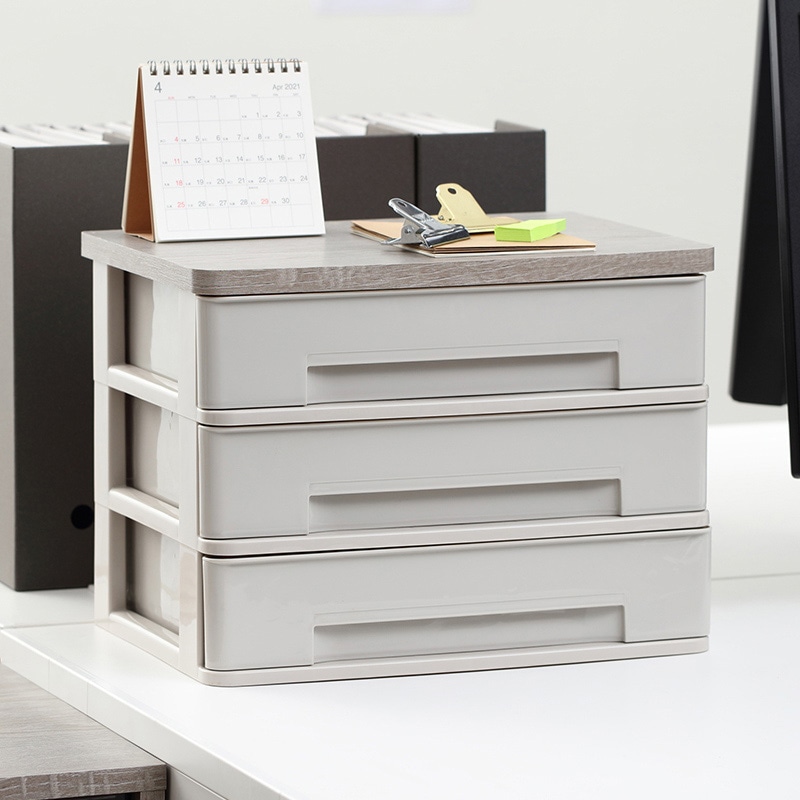 アイリスオーヤマ ウッドトップデスクチェスト ワイドタイプ 浅型3段 アッシュグレー/グレー WTDC-W430RF 1台(ご注文単位1台)【直送品】