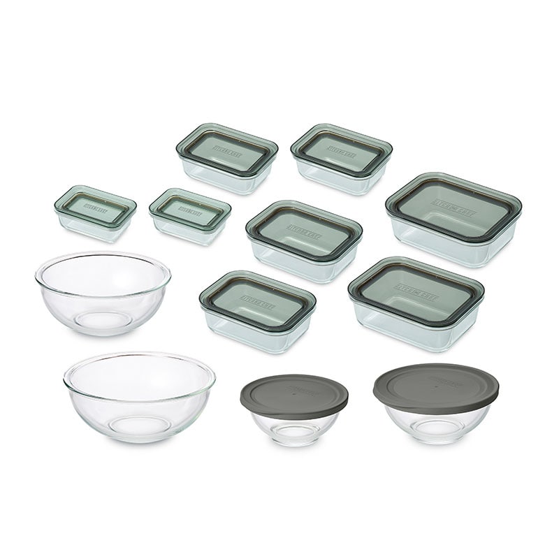 アイリスオーヤマ 耐熱ガラス容器　12点セット TGS-12S　クリアブラック／グレー 574567 1セット（ご注文単位1セット）【直送品】