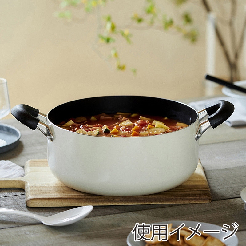 アイリスオーヤマ ダイヤモンドコート 両手なべ IH/ガス火対応 26cm ホワイト DIS-P26 1個(ご注文単位1個)【直送品】