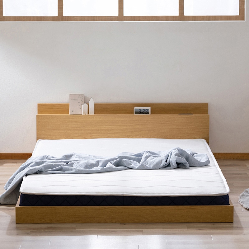 アイリスオーヤマ マットレス付きフロアベッド ロータイプ 棚付き セミダブル ナチュラル SBM-SD 1台(ご注文単位1台)【直送品】