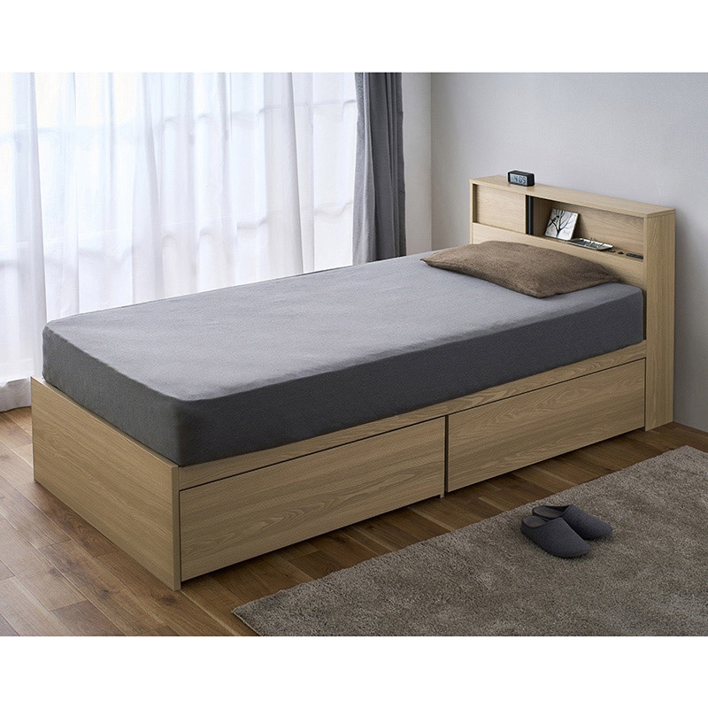 アイリスオーヤマ 収納ベッド スライド扉 シングル ナチュラル/ブラック SDB-S 1台(ご注文単位1台)【直送品】