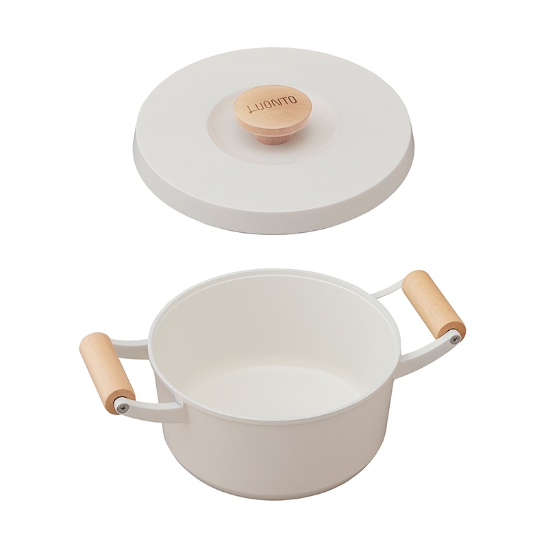 アイリスオーヤマ ルオント　両手無加水鍋　IH／ガス火対応 20cm　ホワイト LUO-P20 1個（ご注文単位1個）【直送品】