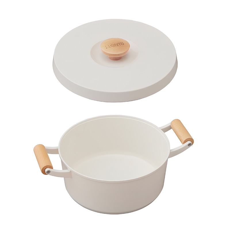 アイリスオーヤマ ルオント　両手無加水鍋　IH／ガス火対応 24cm　ホワイト LUO-P24 1個（ご注文単位1個）【直送品】