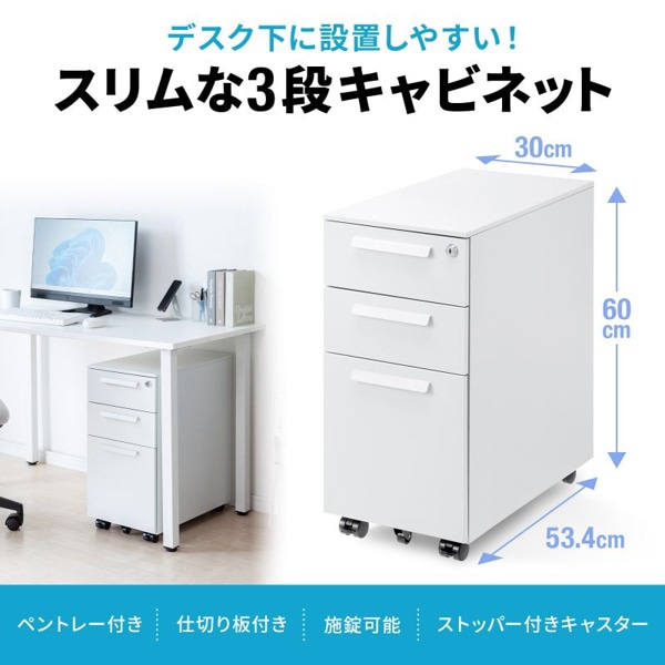 サンワサプライ キャビネット 3段 ホワイト SNW-107W 1個（ご注文単位1個）【直送品】