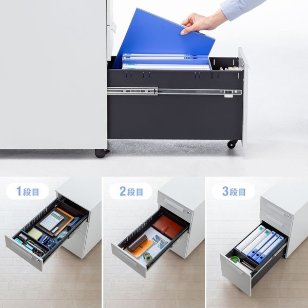 サンワサプライ キャビネット 3段 ホワイト SNW-107W 1個（ご注文単位1個）【直送品】