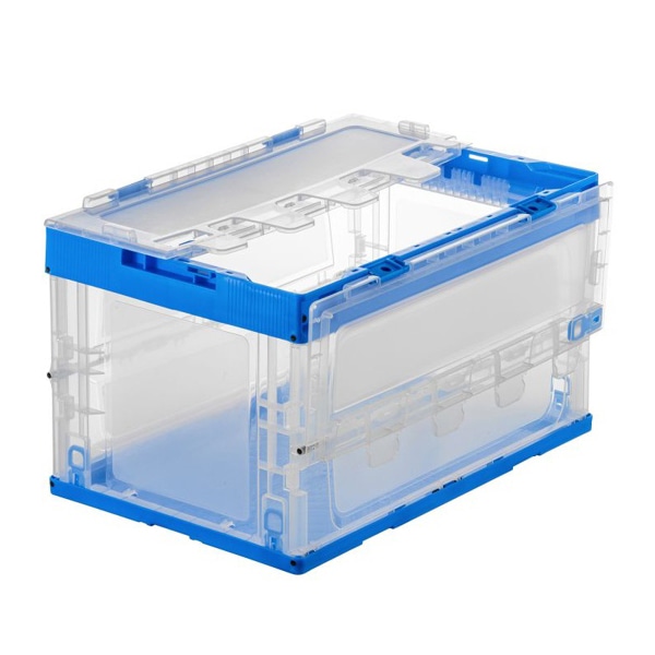 サンワサプライ 折りたたみコンテナ 50L ふた付き クリア CNT-CV50CL 1個（ご注文単位1個）【直送品】
