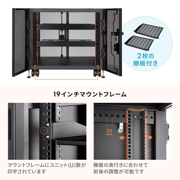 サンワサプライ 小型19インチ マウントボックス 9ユニット 奥行600mm CP-SVCBOX5BK 1個（ご注文単位1個）【直送品】