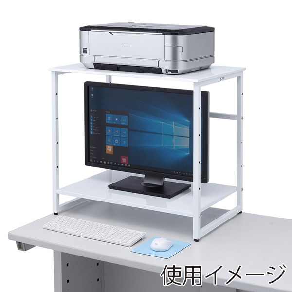 サンワサプライ スチール製机上プリンターラック ホワイト MR-68WN 1台（ご注文単位1台）【直送品】