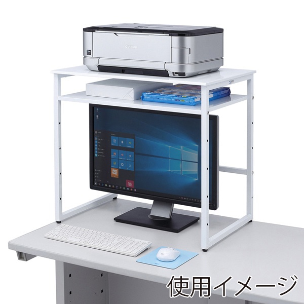 サンワサプライ スチール製机上プリンターラック ホワイト MR-68WN 1台（ご注文単位1台）【直送品】