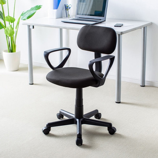 サンワサプライ OAチェア 肘かけ付き ブラック SNC-A1ABK 1個（ご注文単位1個）【直送品】