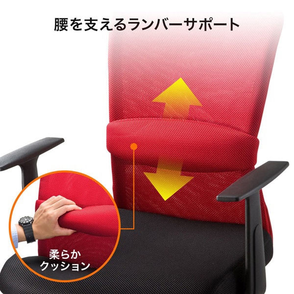 サンワサプライ メッシュチェア 肘かけ付き レッド SNC-NET14AR 1個（ご注文単位1個）【直送品】
