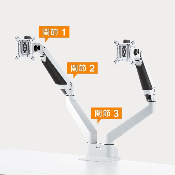 サンワサプライ 多関節液晶モニターアーム 水平垂直可動 2面 ホワイト CR-LA1302WN2 1個（ご注文単位1個）【直送品】