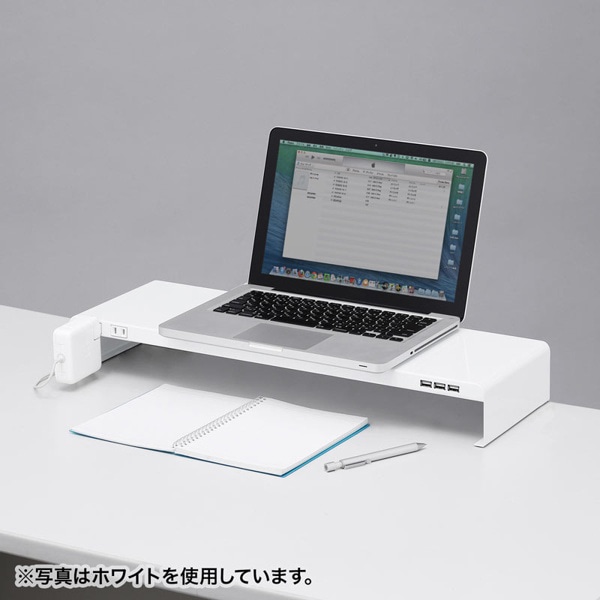 サンワサプライ 電源タップ+USBポート付き机上ラック W600mm ブラック MR-LC202BKN 1個（ご注文単位1個）【直送品】