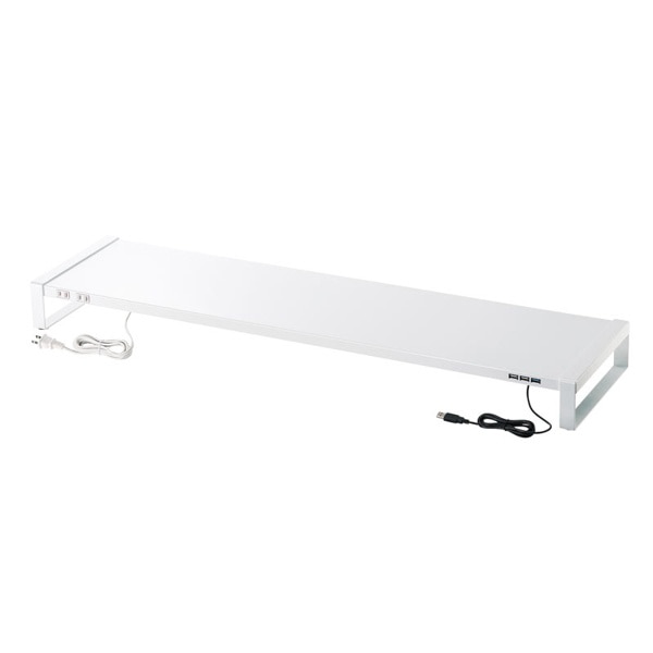 サンワサプライ 電源タップ+USBハブ付き机上ラック W1000mm ホワイト MR-LC206WN 1個（ご注文単位1個）【直送品】