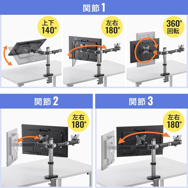 サンワサプライ 液晶モニターアーム 水平可動 2画面 CR-LA2002 1個(ご注文単位1個)【直送品】