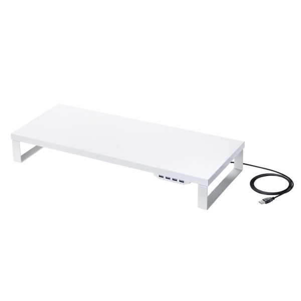 サンワサプライ USBハブ付モニター台 W600mm ホワイト MR-LC215W 1個（ご注文単位1個）【直送品】