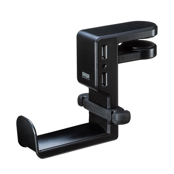 サンワサプライ 回転式ヘッドホンフック USBポート付き PDA-STN29BK 1個（ご注文単位1個）【直送品】