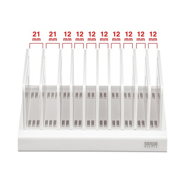 サンワサプライ タブレット・スマートフォン用スタンド 10台収納タイプ PDA-STN20WN 1個（ご注文単位1個）【直送品】