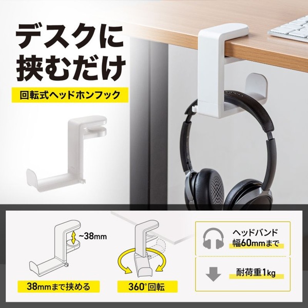サンワサプライ 回転式ヘッドホンフック ホワイト PDA-STN18W 1個（ご注文単位1個）【直送品】