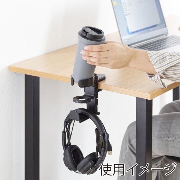 サンワサプライ ドリンクホルダー付ヘッドホンフック PDA-STN71BK 1個（ご注文単位1個）【直送品】