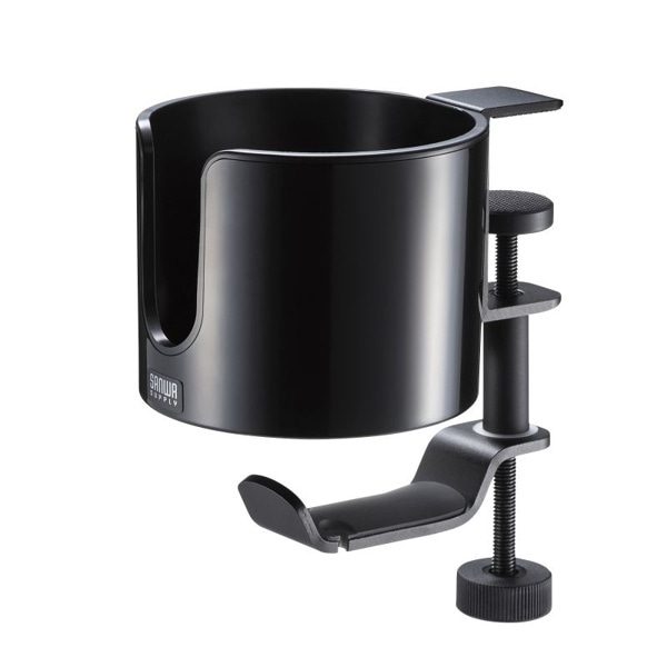 サンワサプライ ドリンクホルダー付きバッグハンガー PDA-STN76BK 1個（ご注文単位1個）【直送品】