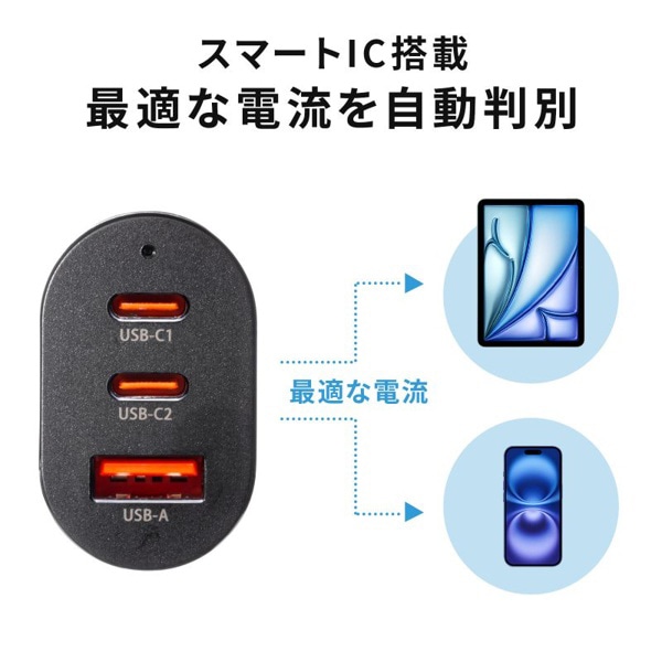 サンワサプライ カーチャージャー 3ポート USB PowerDelivery対応 CAR-CHR83CPD 1個（ご注文単位1個）【直送品】
