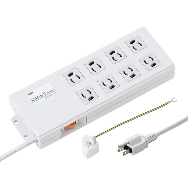 サンワサプライ 抜け止めタップ 3P 8個口 2m TAP-3803N 1個（ご注文単位1個）【直送品】