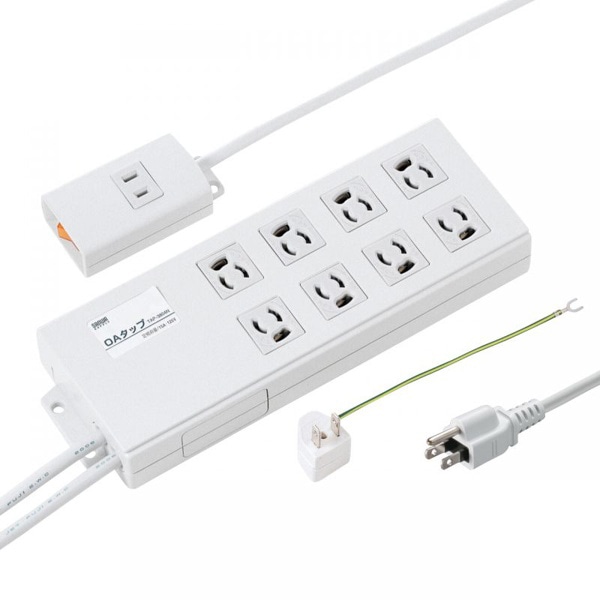 サンワサプライ 抜け止めタップ 3P 8個口 2m 手元集中スイッチ付き TAP-3804N 1個（ご注文単位1個）【直送品】