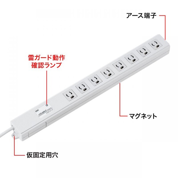 サンワサプライ ノイズフィルタタップ 3P 8個口 2m TAP-3811NFN 1個（ご注文単位1個）【直送品】