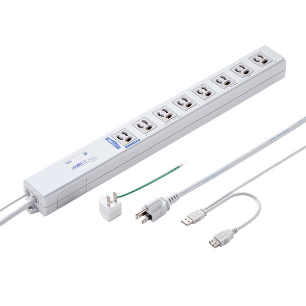 サンワサプライ パソコン連動タップ USB感知式 3P・8個口・2m TAP-RE4UN 1個（ご注文単位1個）【直送品】