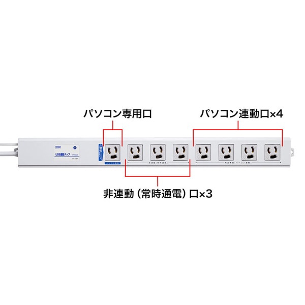 サンワサプライ パソコン連動タップ USB感知式 3P・8個口・2m TAP-RE4UN 1個（ご注文単位1個）【直送品】